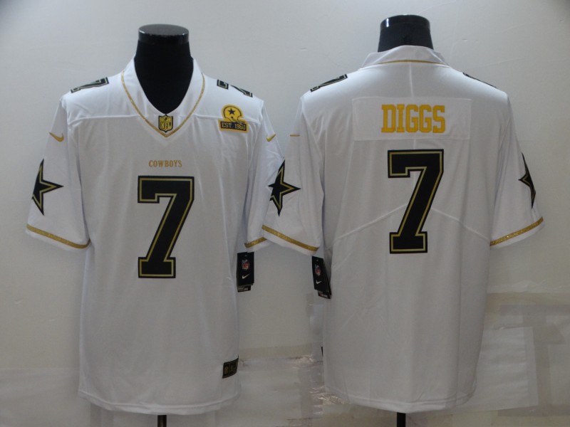2021 Men Dallas cowboys #7 Diggs White Retro gold character Nike NFL throwback jerseys->dallas cowboys->NFL Jersey